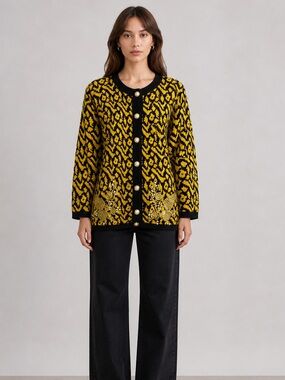 Vintage 90s leopard Patterned Cardigan Embroidered pearl Knit cardigan medium